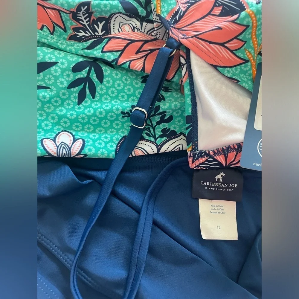 Caribbean Joe Green Floral Tankini Set